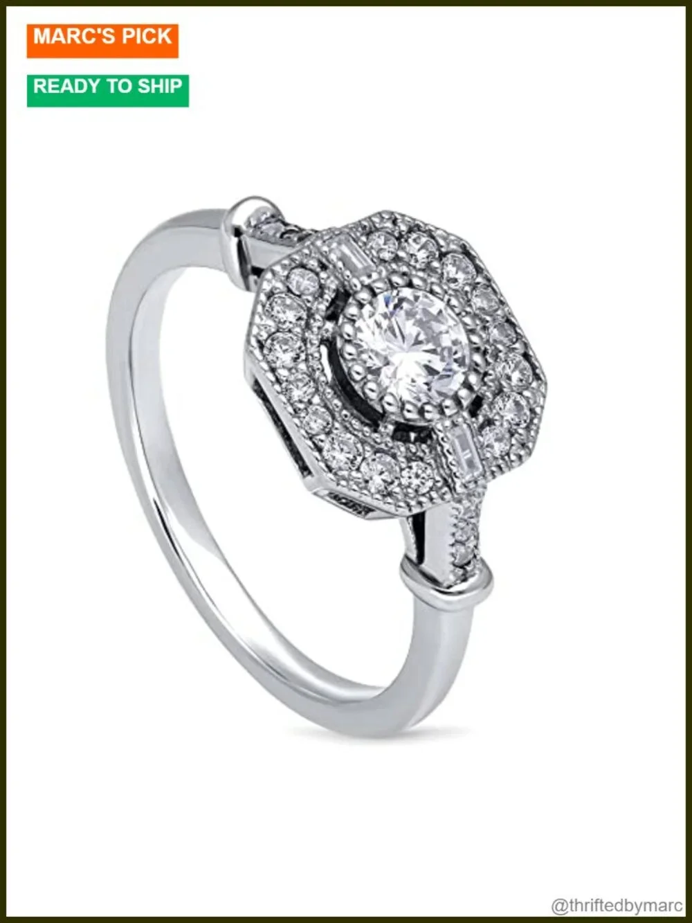 Sterling Silver Art Deco Cubic Zirconia Wedding Ring for Women